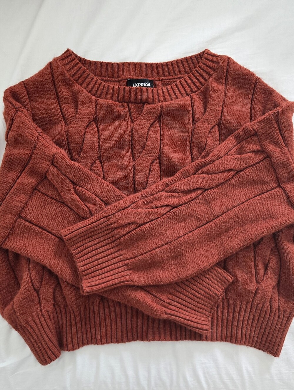 Express Women's Rust Cable Knit Oversized Sweater Size S